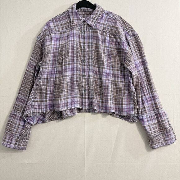 Free People Remade Plaid Top Buttondown Printed Long Sleeve Oversized XS - Picture 1 of 10